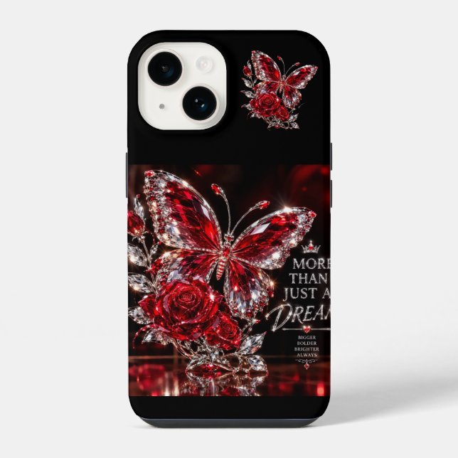 Coque iPhone Papillon et Rose de cristal de rubis (Verso)