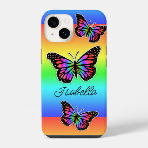Coque Pour iPhone 14 Papillon et votre nom Personnalisé
