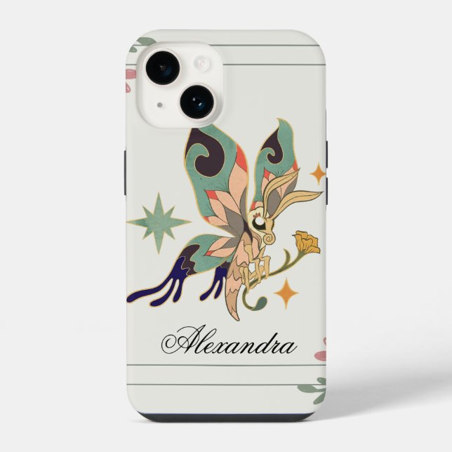 Coque iPhone Papillon Fée, Art Graphique Vert, Inspiré des Fées (Verso)