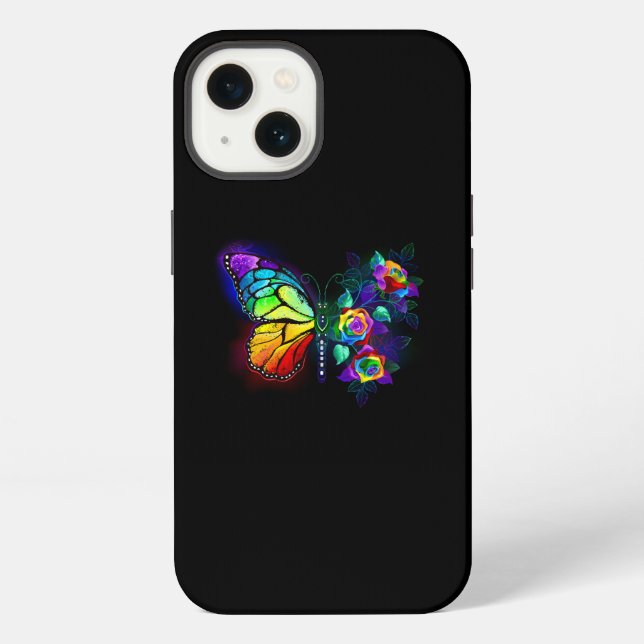 Coque iPhone Papillon fleur arc-en-ciel (Verso)