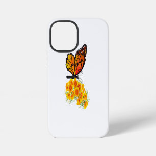 Coque iPhone 12 Mini Papillon fleur avec pavot de Californie jaune