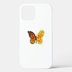 Coque iPhone 12 Papillon fleur avec pavot de Californie jaune