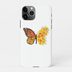 Coque iPhone 11Pro Papillon Fleur avec Pavot de Californie Jaune