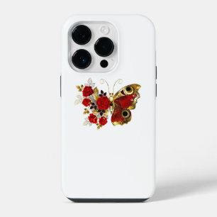 Coque Pour iPhone 14 Plus Papillon fleur rouge avec des roses rouges