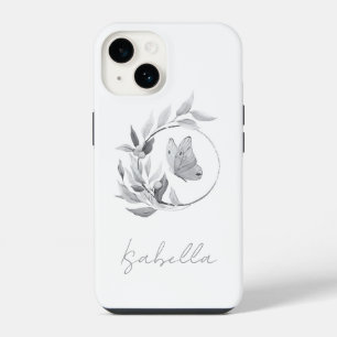 Coque Pour iPhone 14 Papillon Floral Monochrome Simple Élégant Nom