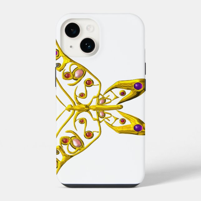 Coque iPhone PAPILLON HYPER EN OR AVEC GEMMES Blanc (Verso)