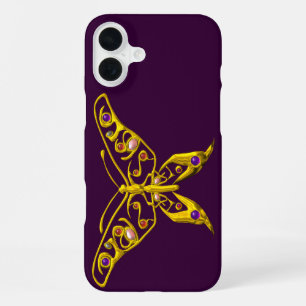 Coque iPhone 16 Plus PAPILLON HYPER EN OR AVEC GEMMES ,Violet
