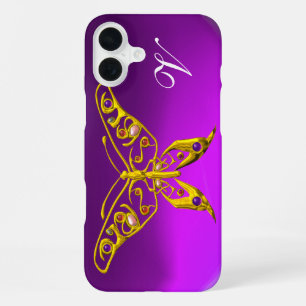Coque iPhone 16 Plus PAPILLON HYPER OR GEMMES, MONOGRAMME Violet