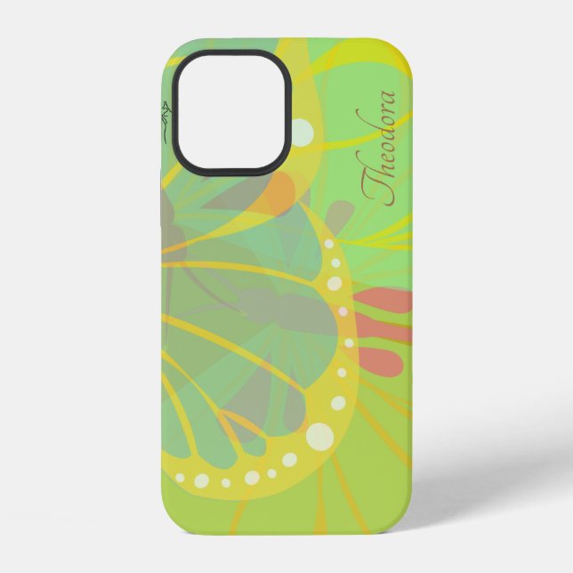 Coque iPhone Papillon jaune bleu chic or (Verso)