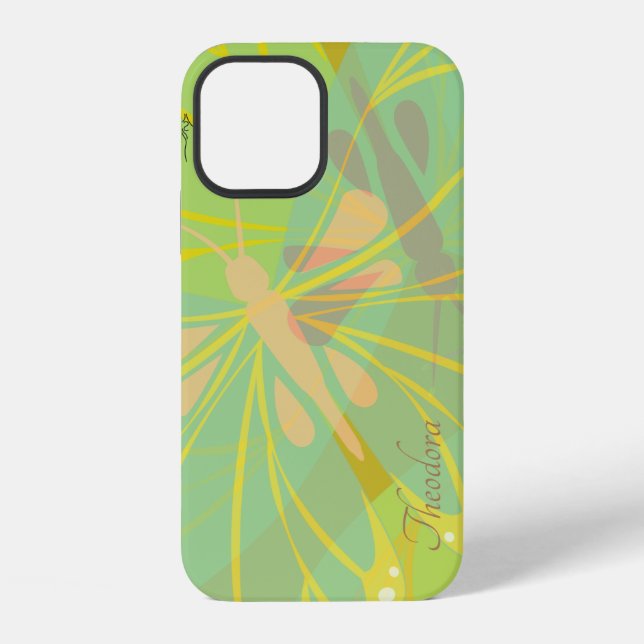 Coque iPhone Papillon jaune bleu or chic (Verso)