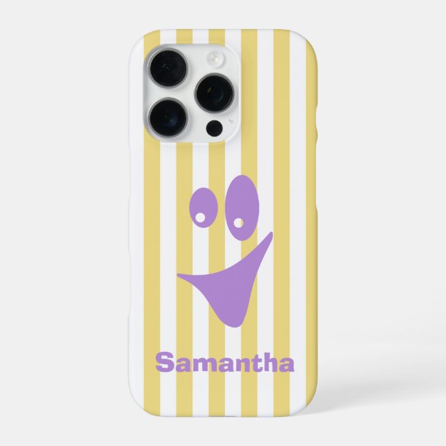 Coque iPhone Papillon Jaune Rayé Lavande Sourire Excentrique (Verso)