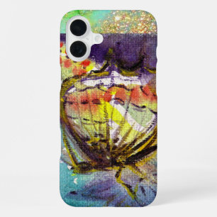 COQUE iPhone 16 PLUS PAPILLON MAGIQUE EN OR BLEU PAILLÈTES
