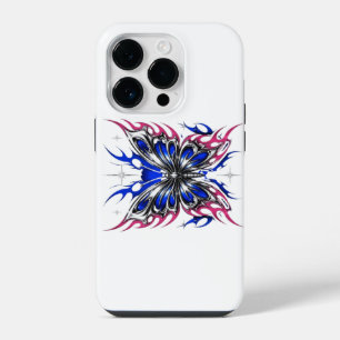 Coque Pour iPhone 14 Plus Papillon métallique bleu rose flammes ailes – Goth