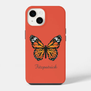 Coque Pour iPhone 14 Papillon monarque en polygone / Nom personnalisé C