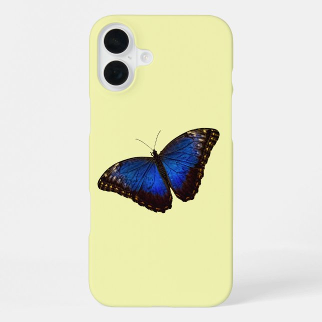 Coque iPhone Papillon Morpho Bleu sur Canari (Verso)