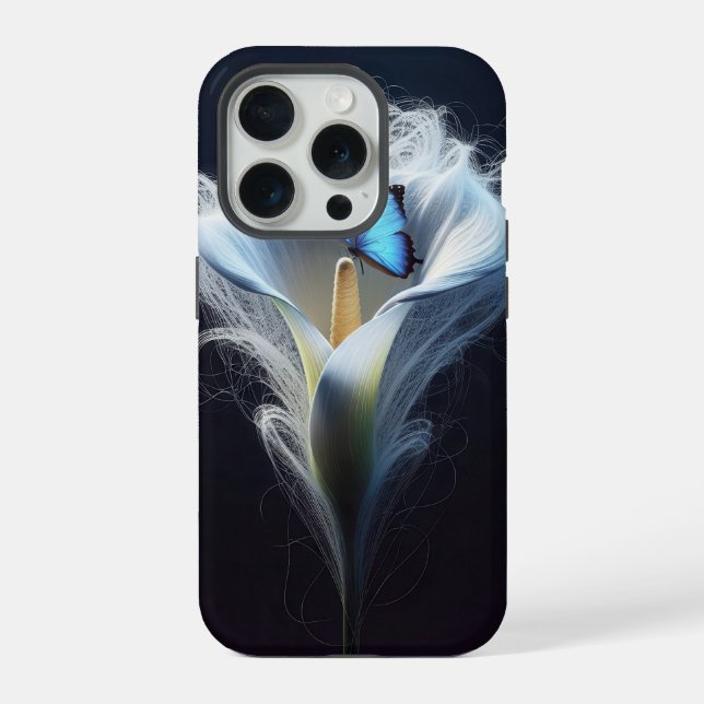 Coque iPhone Papillon Morpho Commun Bleu Dans le Lys (Verso)