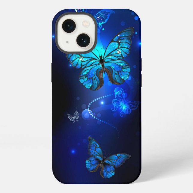Coque iPhone Papillon Morpho sur fond sombre (Verso)