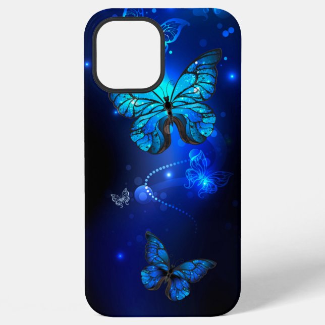 Coque iPhone Papillon Morpho sur fond sombre (Verso)