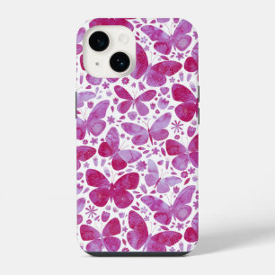 Coque Pour iPhone 14 Papillon Motif Aquarelle Rose
