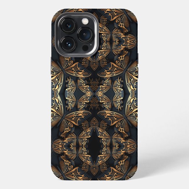 Coque iPhone Papillon noir et doré Pattren sans couture (Verso)
