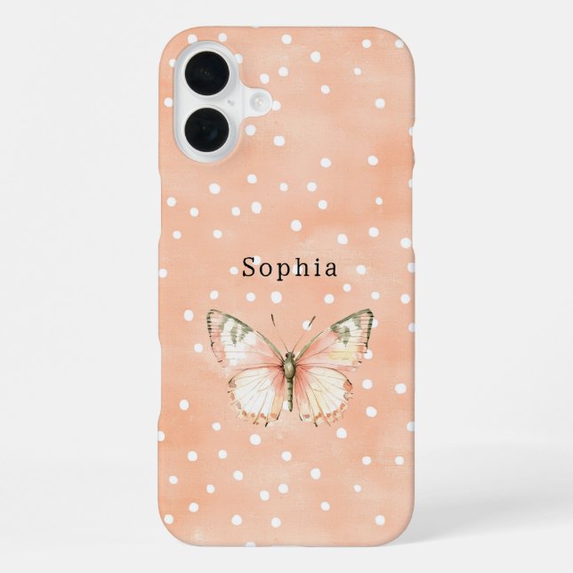Coque iPhone Papillon Points Blancs Rose Féminin   (Verso)