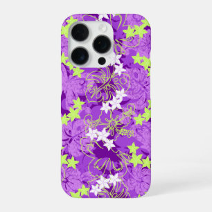 Coque iPhone 16 Pro Papillon Pulelehua Hibiscus Hawaïen Violet