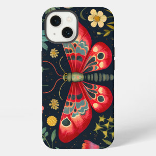 Etui iPhone 13 Papillon Rouge Dans Le Jardin De Nuit