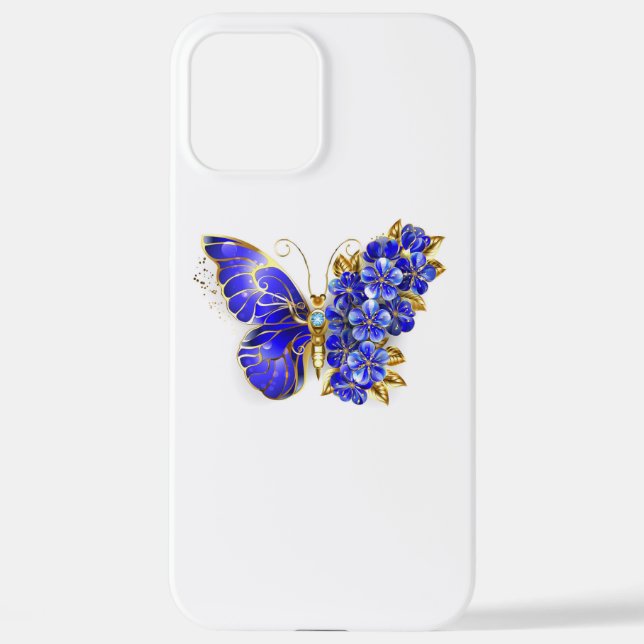 Coque iPhone Papillon saphir à fleurs (Verso)