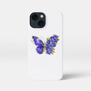 Etui iPhone 13 Mini Papillon saphir à fleurs