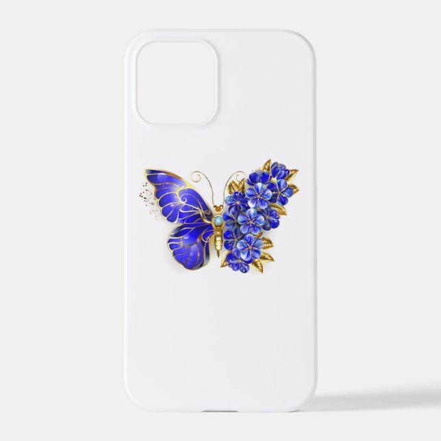 Coque iPhone Papillon Saphir Fleur (Verso)