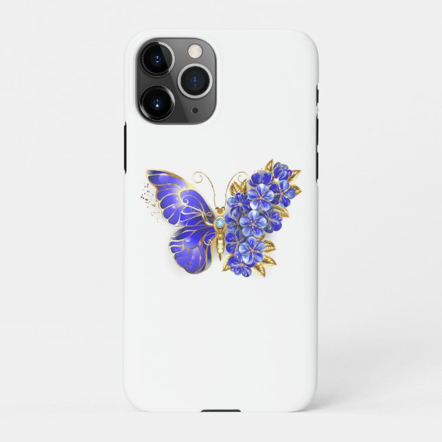 Coque iPhone Papillon Saphir Fleur (Dos)
