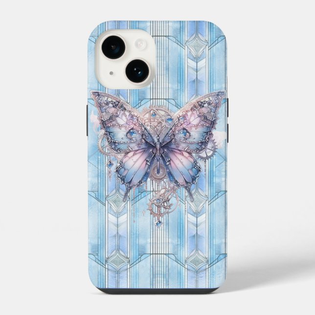 Coque iPhone Papillon Steampunk Bleu Glace (Verso)