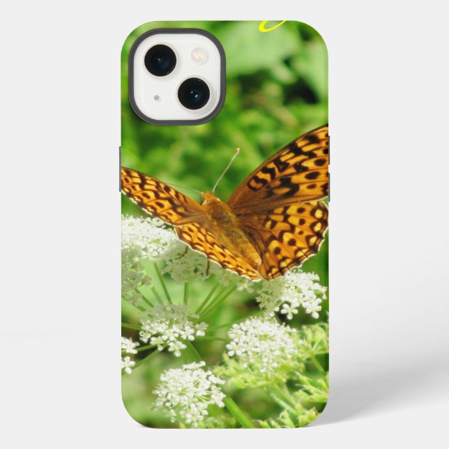 Coque iPhone Papillon Sur Fleurs Blanches (Verso)