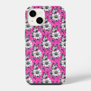 Coque Pour iPhone 14 Papillon sur motif de fleur rose Design