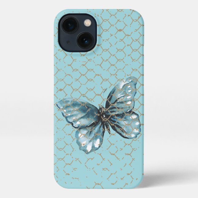Coque iPhone Papillon turquoise dans la conception de clôture d (Verso)