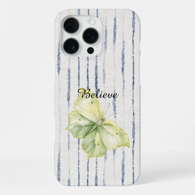 Coque iPhone Papillon Vert Menthe Croire Bleu Rayures Blanches (Verso)