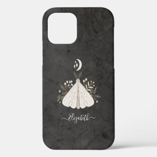 Coque iPhone 12 Papillon vintage bohème noir et blanc