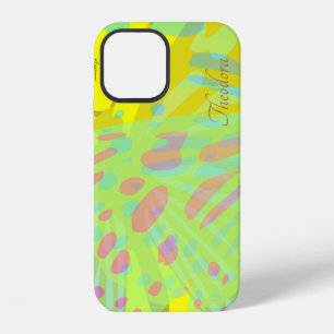 Coque iPhone 12 Papillon Violet Jaune Abstrait Chic Or