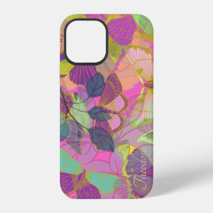 Coque iPhone 12 Papillon Violet Turquoise Or Chic