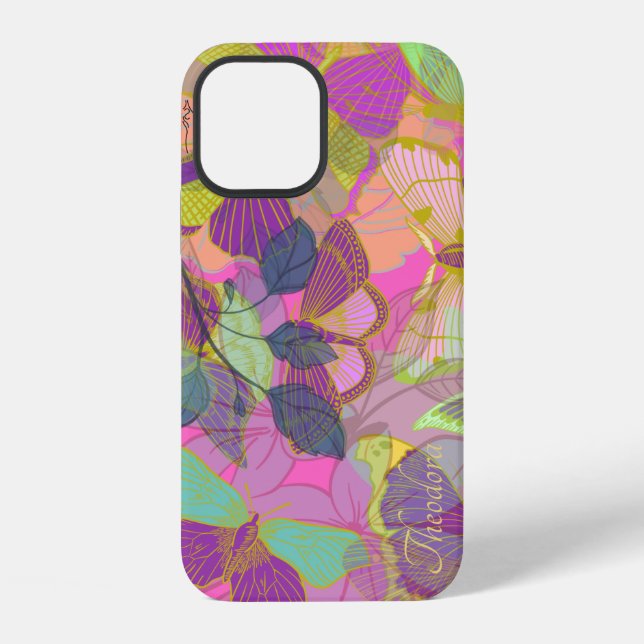 Coque iPhone Papillon Violet Turquoise Or Chic (Verso)