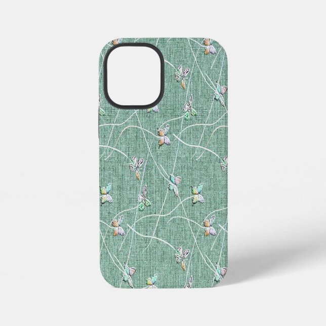 Coque iPhone Papillons à l'aquarelle sur fond vert menthe  (Verso)
