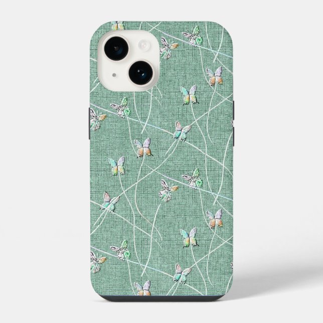 Coque iPhone Papillons à l'aquarelle sur fond vert menthe  (Verso)
