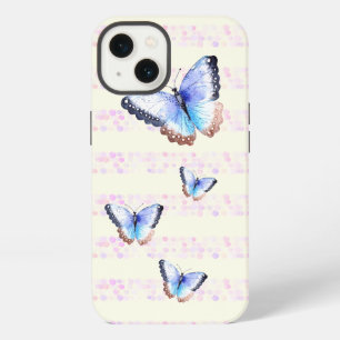 Etui iPhone 13 Papillons à l'aquarelle sur rayures lumineuses Bok