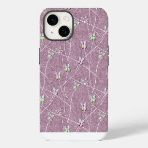 Coque Pour iPhone 14 Papillons à l'aquarelle sur rose poudré