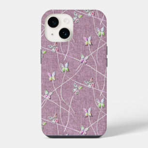 Coque Pour iPhone 14 Papillons à l'aquarelle sur rose poudré