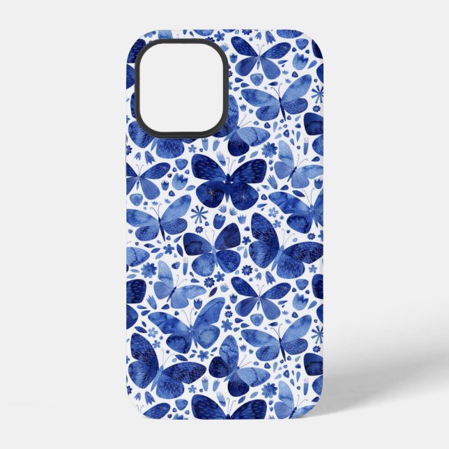 Coque iPhone Papillons Aquarelle Bleue (Verso)