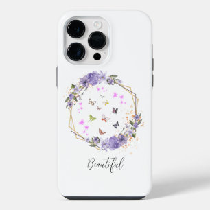 Coque Pour Pour iPhone 14 Pro Max Papillons Aquarelle Fleurs Violettes Motifs Florau
