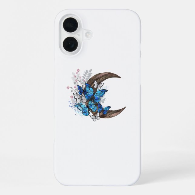 Coque iPhone Papillons bleus sur croissant en bois (Verso)