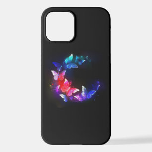 Coque iPhone 12 Papillons de nuit Neon brillants sur arrière - pla