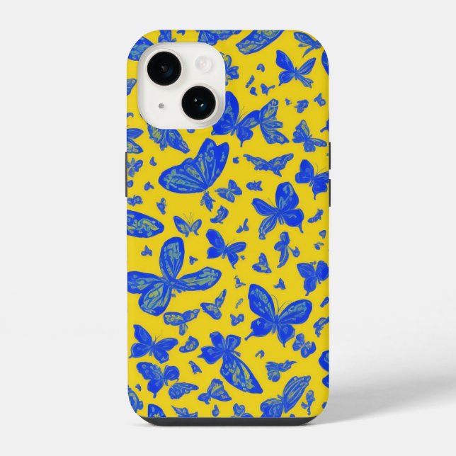 Coque iPhone Papillons délicats jaune floral (Verso)